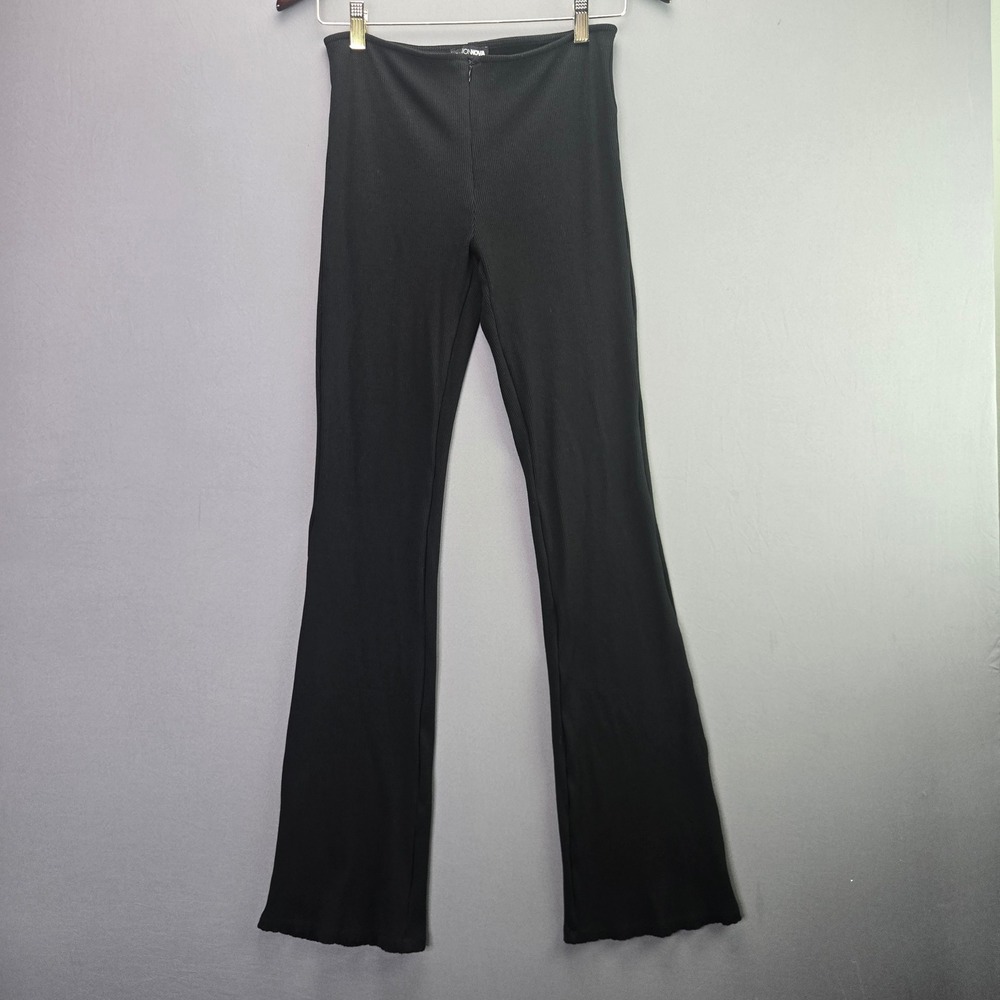 Fashion Nova Ribbed Flare Pants Large Black High Waisted Bell Bottom TP6069VP